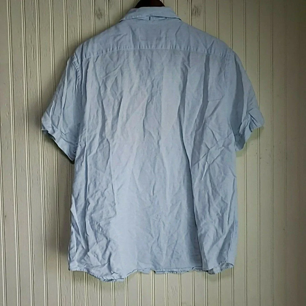 Banana Republic Shirt Mens Large Blue Linen Short Sleeve Button Up Slim Fit